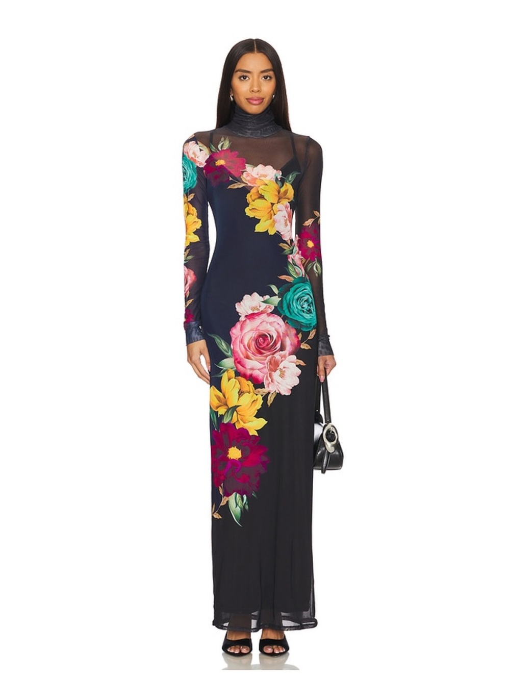 AFRM- BILLIE DRESS IN NAVY BLOCK FLORAL